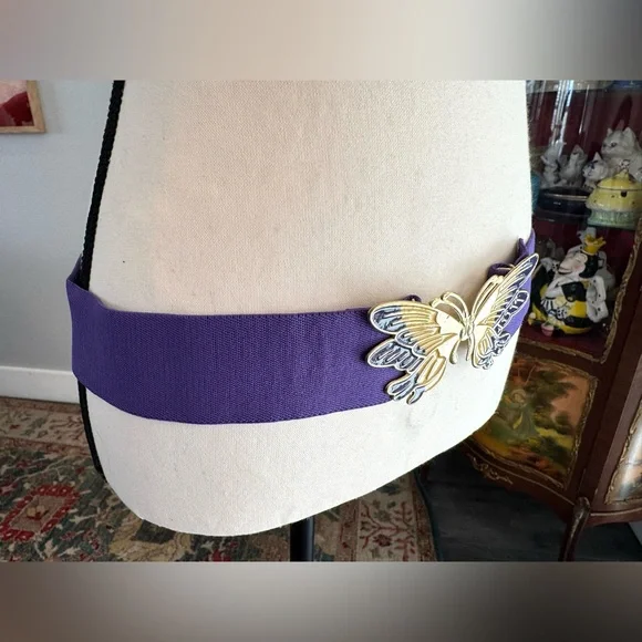 Vintage Purple and Gold Butterfly Stretch Belt - Picture 3 of 8
